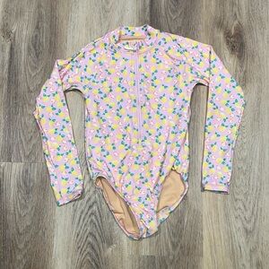 Crewcuts Zip front pink w lemon print girls rashguard size 8